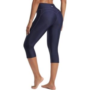 imagebaleaf Womens 18quot High Waisted Swim Pants Long Swim Capris UPF50 Swimsuit with Liner and PocketsNavy Blue