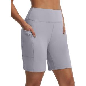 imagebaleaf Womens 7quot Athletic Running Shorts Bermuda Long Shorts High Waisted with Zipper Pockets Workout Gym Hiking ShortsGrey