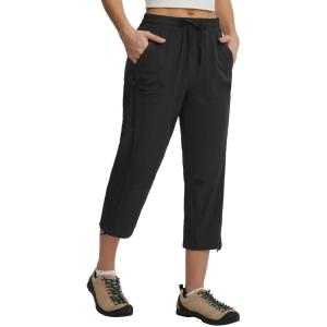 imagebaleaf Womens Capri Pants with Zipper Pocket Lightweight Quick Dry Water Resistant Hiking Pants UPF50 Adjustable Ankle CuffBlack