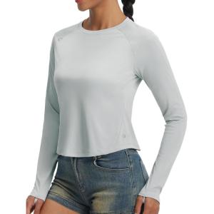 imagebaleaf Womens Long Sleeve Crop Sun Shirts UPF 50 SPF UV Rash Guard Lightweight Slim Fit Workout Hiking Athletic TopsLight Gray