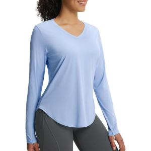 imagebaleaf Womens Long Sleeve V Neck Sun Shirts UPF50 Lightweight Quick Dry UV Protection Rash Guard Workout Hiking Running TopLight Blue