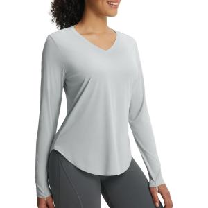 imagebaleaf Womens Long Sleeve V Neck Sun Shirts UPF50 Lightweight Quick Dry UV Protection Rash Guard Workout Hiking Running TopLight Gray
