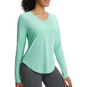 imagebaleaf Womens Long Sleeve V Neck Sun Shirts UPF50 Lightweight Quick Dry UV Protection Rash Guard Workout Hiking Running TopLight Green
