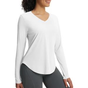 imagebaleaf Womens Long Sleeve V Neck Sun Shirts UPF50 Lightweight Quick Dry UV Protection Rash Guard Workout Hiking Running TopWhite