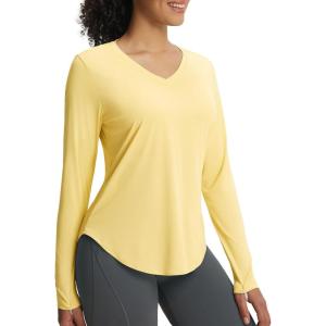 imagebaleaf Womens Long Sleeve V Neck Sun Shirts UPF50 Lightweight Quick Dry UV Protection Rash Guard Workout Hiking Running TopYellow