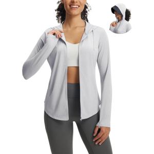 imagebaleaf Womens UPF 50 Sun Jacket with Removable Brim UV SPF Lightweight Shirts Long Sleeve Full Zip Up Hoodie Outdoor HikingLight Gray