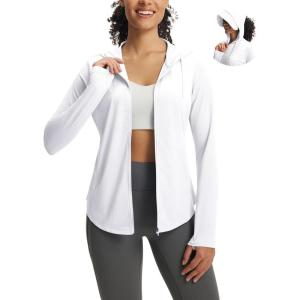 imagebaleaf Womens UPF 50 Sun Jacket with Removable Brim UV SPF Lightweight Shirts Long Sleeve Full Zip Up Hoodie Outdoor HikingWhite