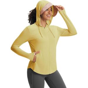 imagebaleaf Womens UPF 50 Sun Jacket with Removable Brim UV SPF Lightweight Shirts Long Sleeve Full Zip Up Hoodie Outdoor HikingYellow