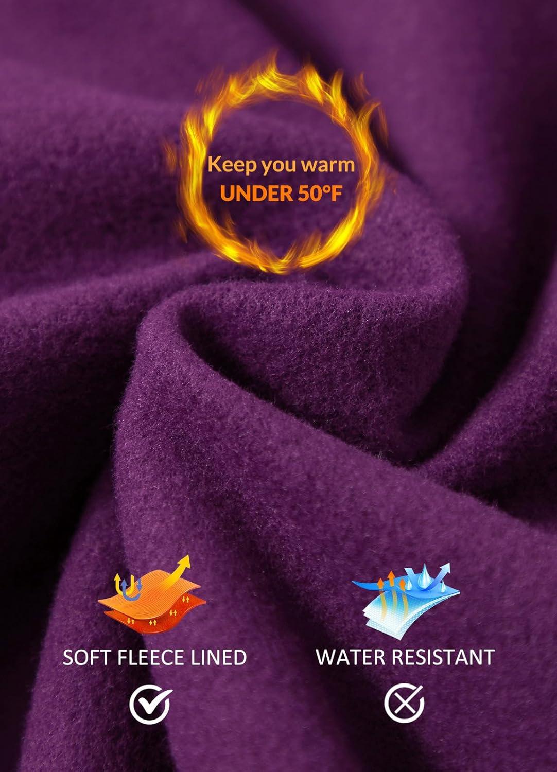 imagebaleaf Fleece Lined Leggings Women Waterproof Thermal Pants Winter Workout Running Tights with Pockets Cold Weather GearPurple