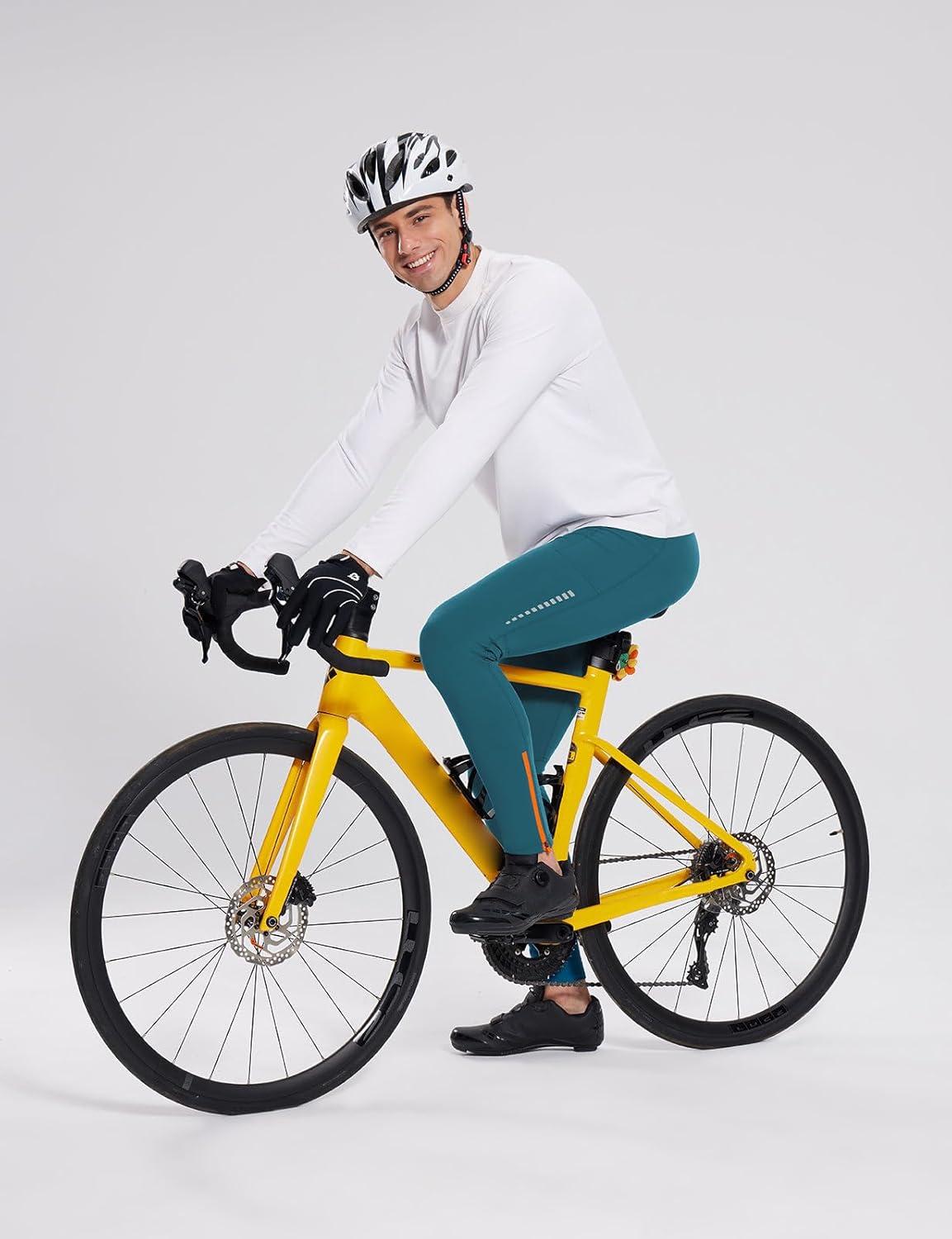 imagebaleaf Mens Thermal Running Tights Fleece Compression Leggings Winter Pants Zipper Pockets Cycling Gear Cold WeatherBlue