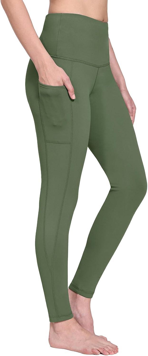 imagebaleaf Winter Clothing Women Leggings Fleece Lined Tights Thermal Warm Thick Cold Weather Gear 1 PocketsArmy Green