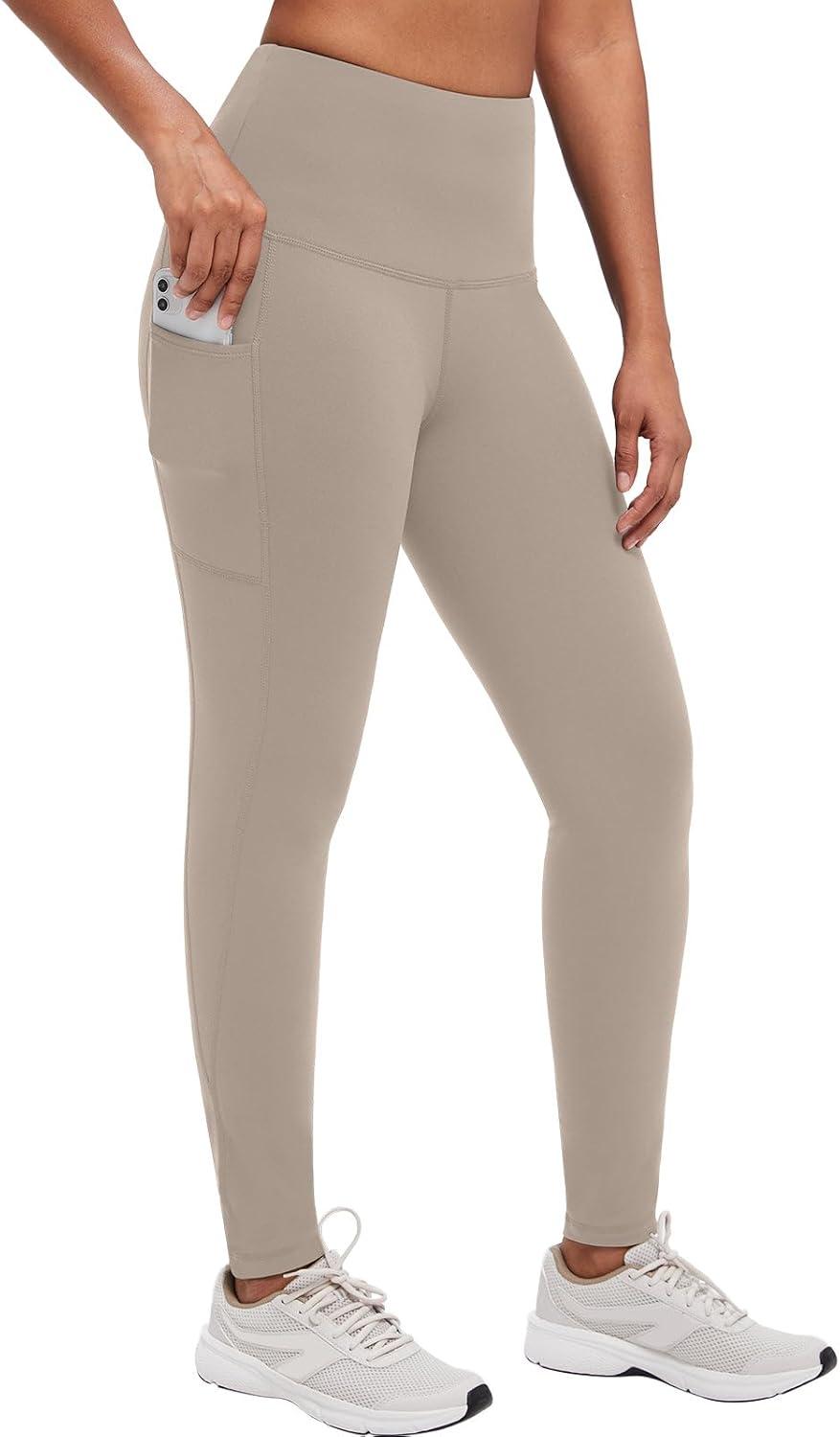 imagebaleaf Winter Clothing Women Leggings Fleece Lined Tights Thermal Warm Thick Cold Weather Gear 1 PocketsKhaki