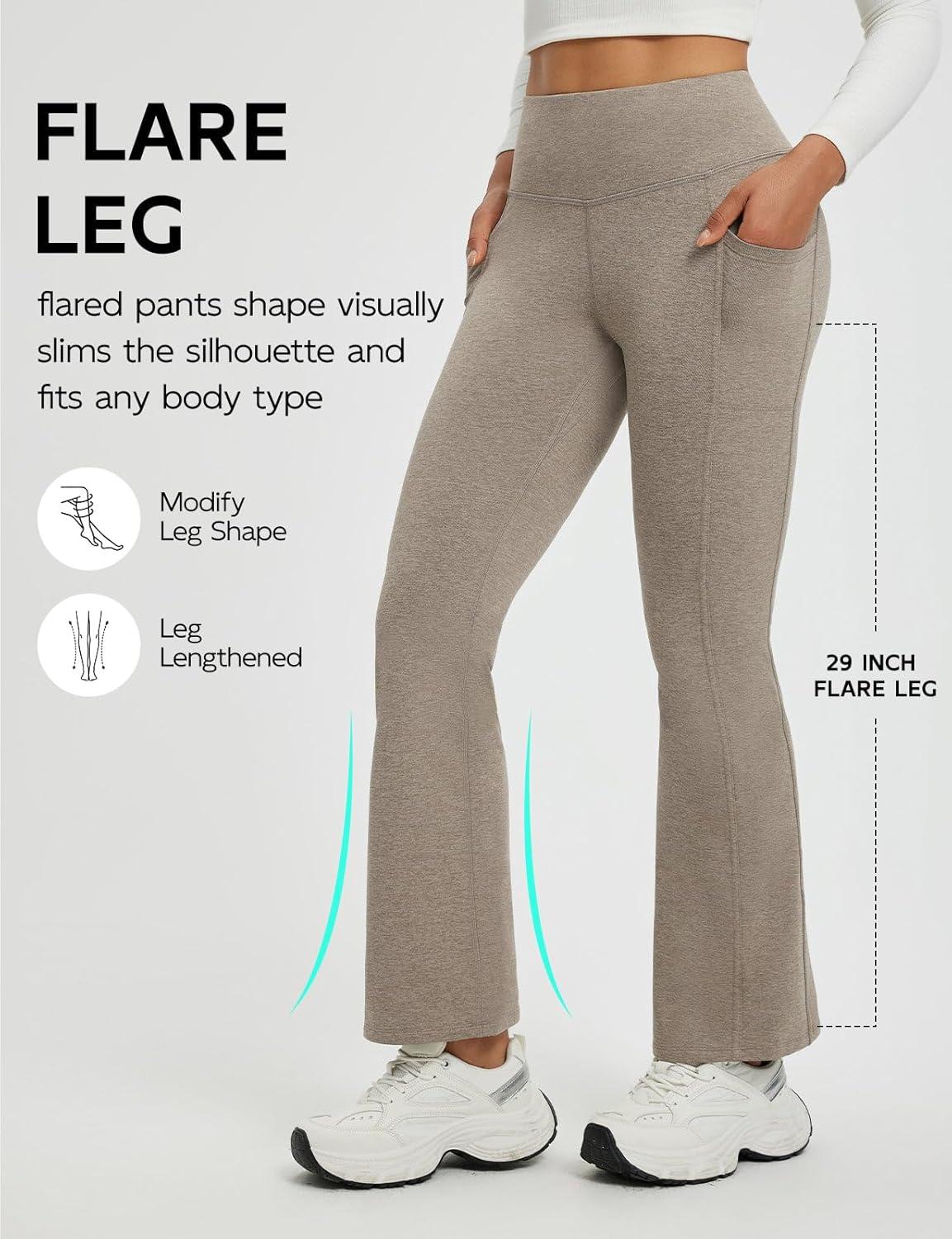 imagebaleaf Womens 25quot Petite Fleece Lined Leggings High Waisted Warm Thermal Winter with Pockets Snow PantsHeather Khaki