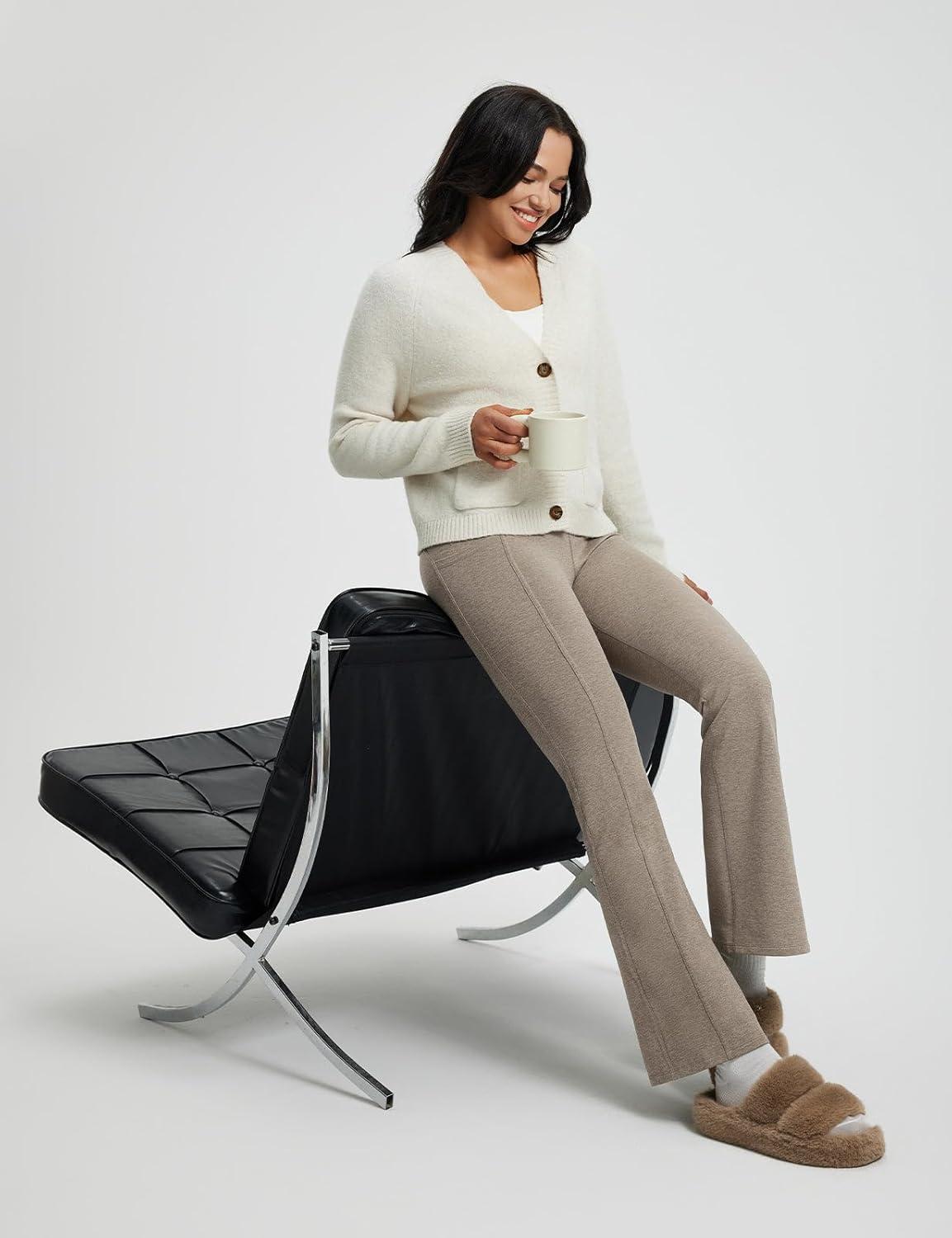 imagebaleaf Womens 25quot Petite Fleece Lined Leggings High Waisted Warm Thermal Winter with Pockets Snow PantsHeather Khaki