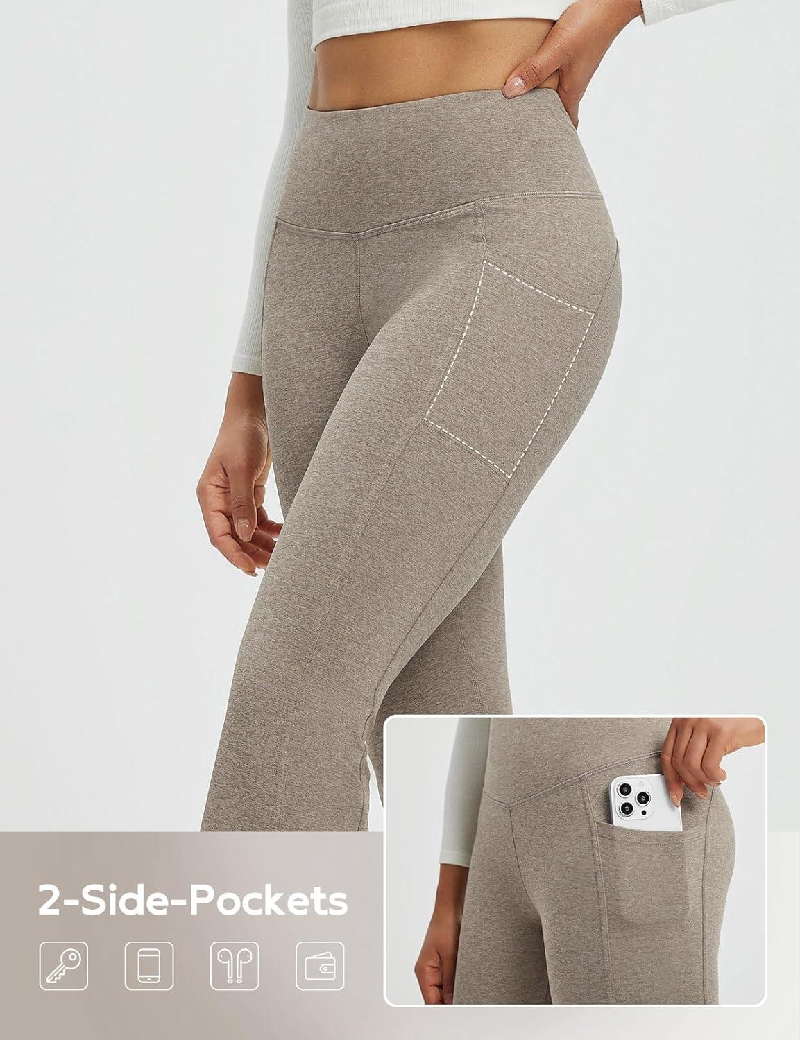 imagebaleaf Womens 25quot Petite Fleece Lined Leggings High Waisted Warm Thermal Winter with Pockets Snow PantsHeather Khaki