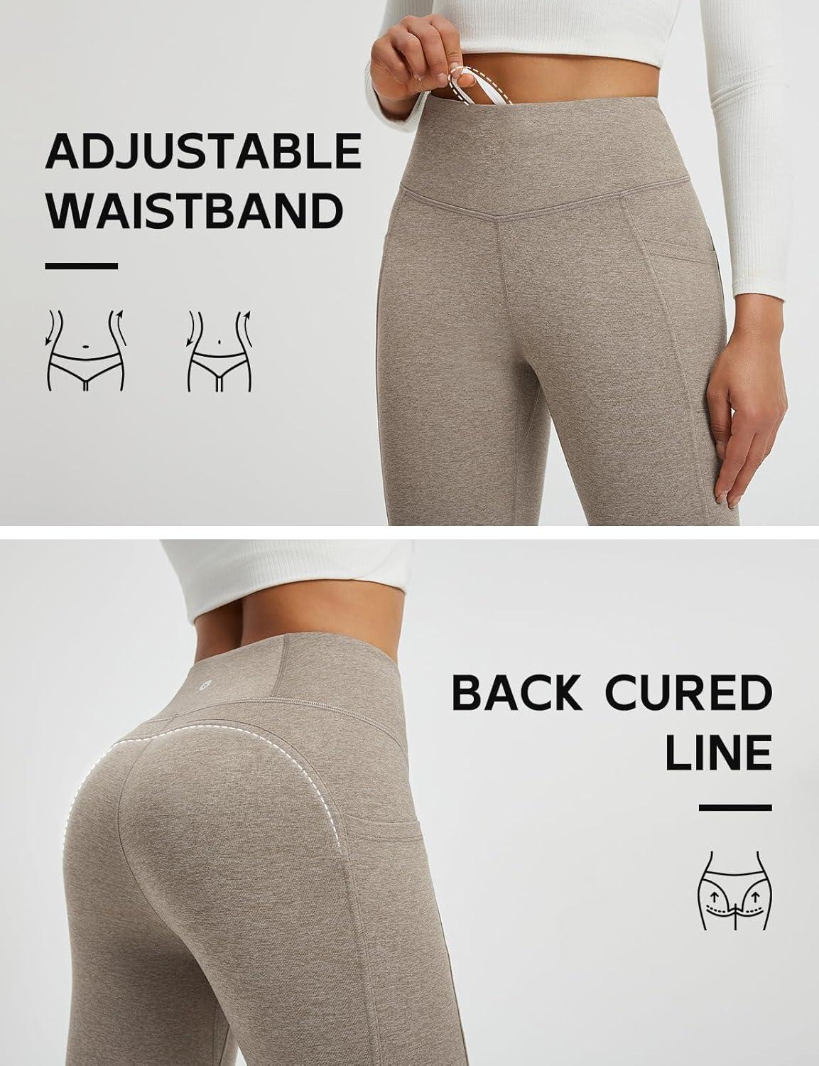 imagebaleaf Womens 25quot Petite Fleece Lined Leggings High Waisted Warm Thermal Winter with Pockets Snow PantsHeather Khaki