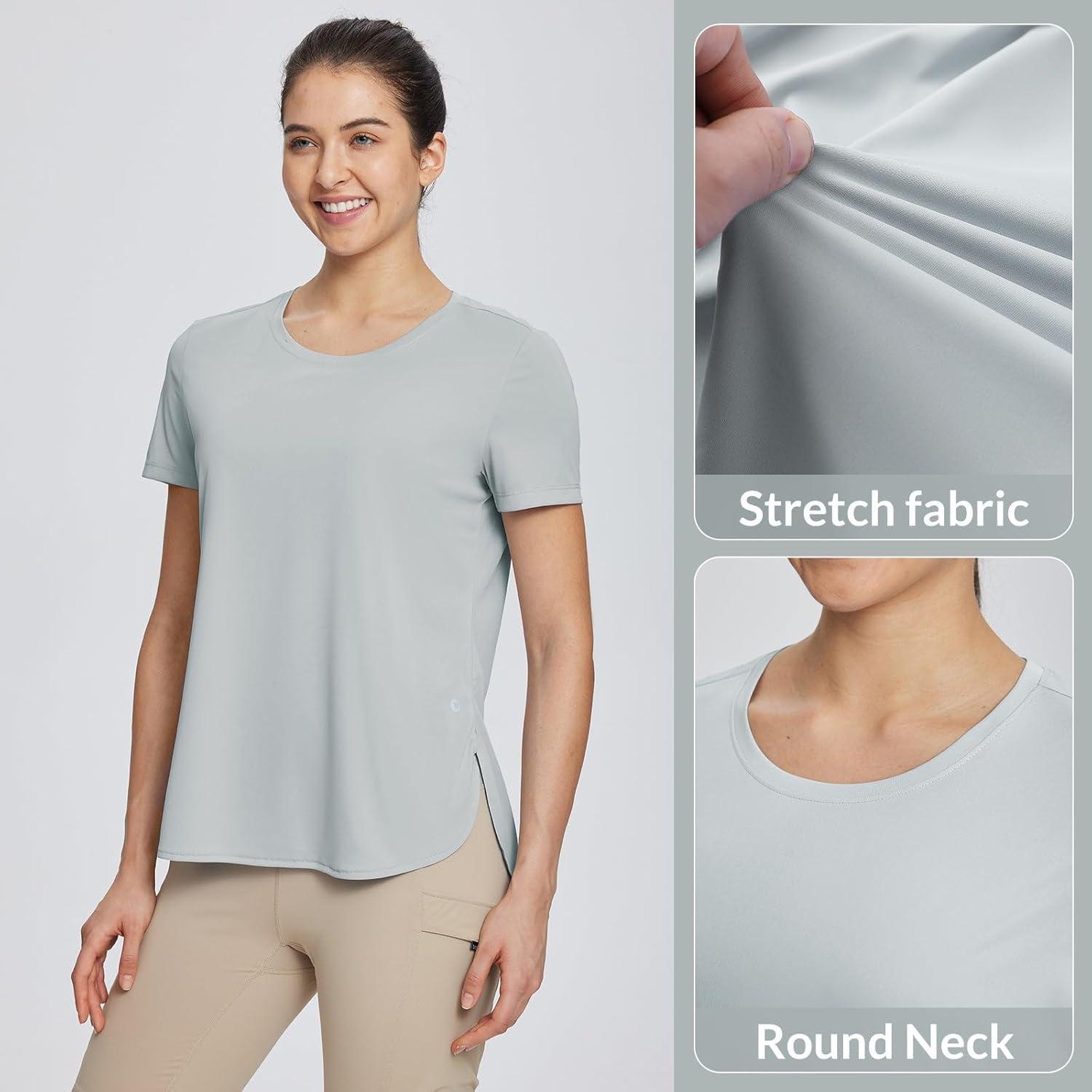 imagebaleaf Womens Short Sleeve T Shirts Crew Neck Workout Tops Running Shirts Sun Protection Quick Dry UVGray