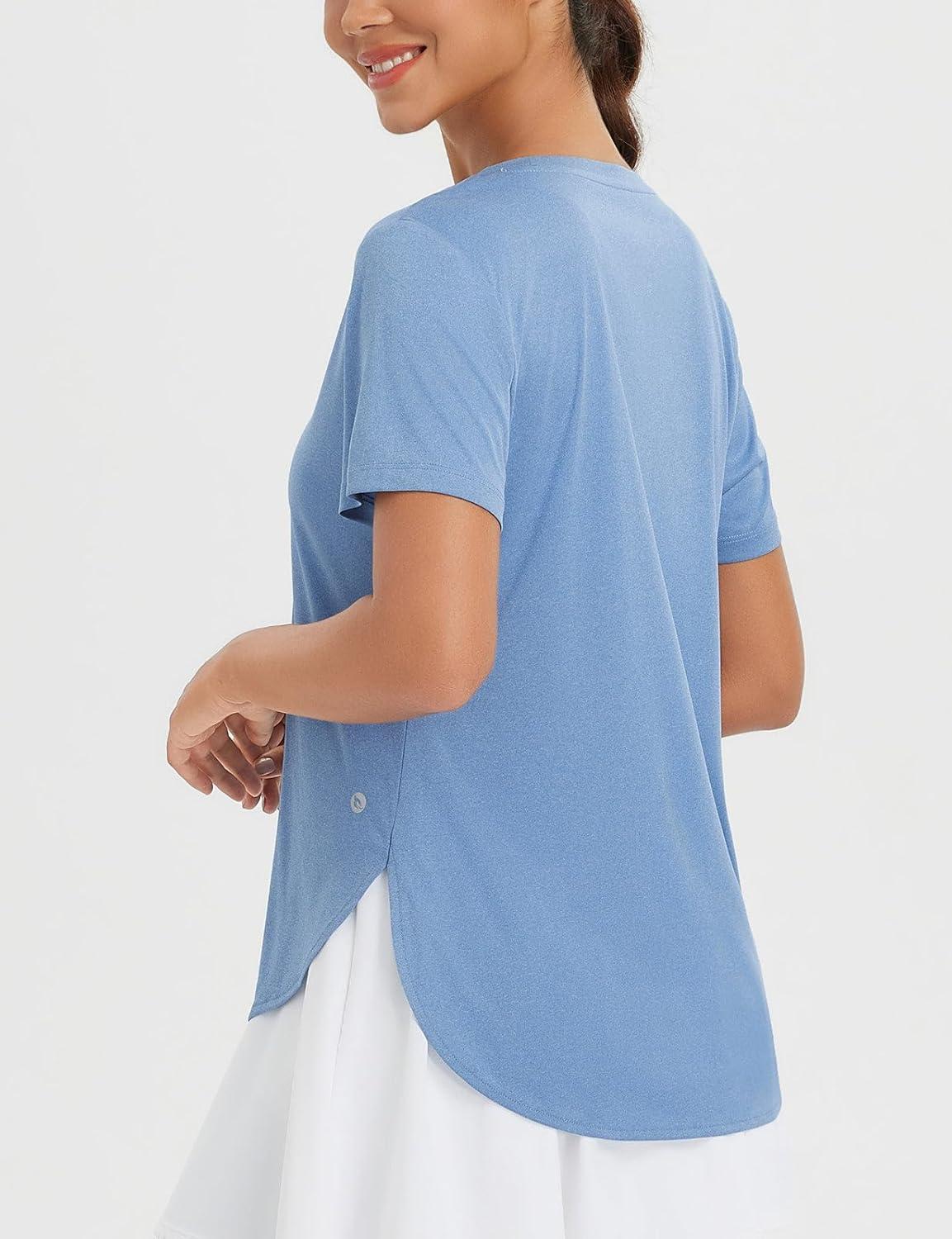 imagebaleaf Womens Short Sleeve T Shirts Crew Neck Workout Tops Running Shirts Sun Protection Quick Dry UVHeather Blue