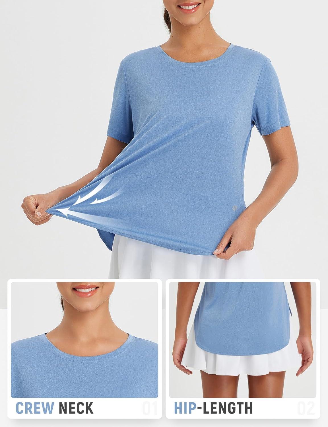 imagebaleaf Womens Short Sleeve T Shirts Crew Neck Workout Tops Running Shirts Sun Protection Quick Dry UVHeather Blue