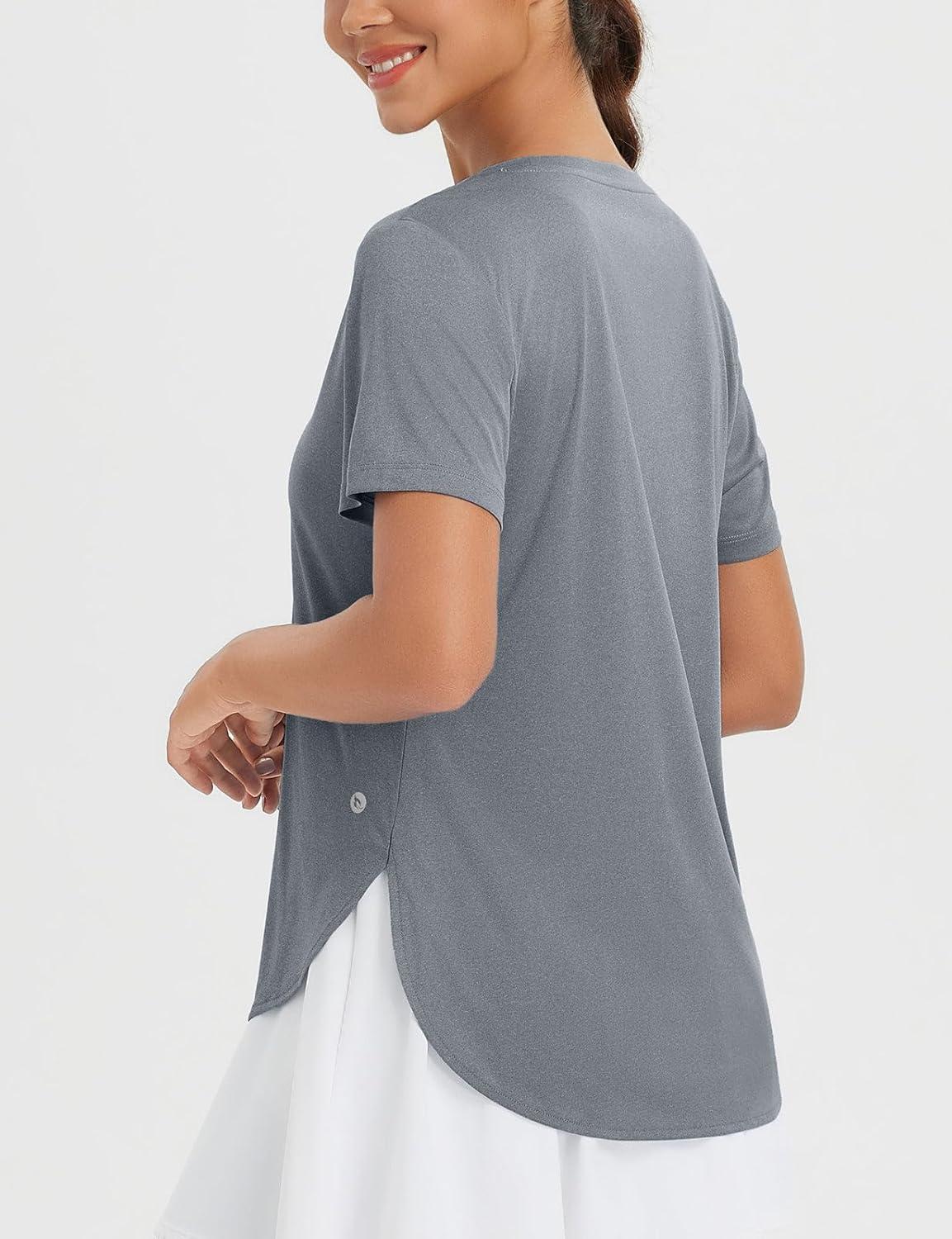 imagebaleaf Womens Short Sleeve T Shirts Crew Neck Workout Tops Running Shirts Sun Protection Quick Dry UVHeather Light Gray