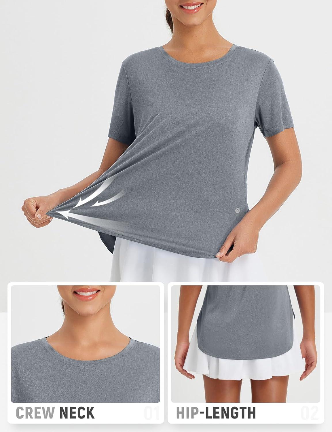 imagebaleaf Womens Short Sleeve T Shirts Crew Neck Workout Tops Running Shirts Sun Protection Quick Dry UVHeather Light Gray
