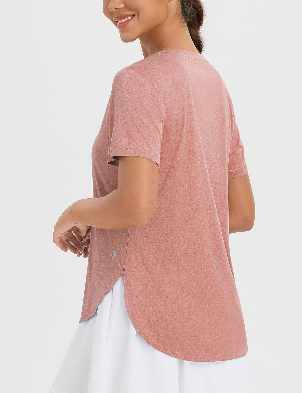 imagebaleaf Womens Short Sleeve T Shirts Crew Neck Workout Tops Running Shirts Sun Protection Quick Dry UVHeather Orange