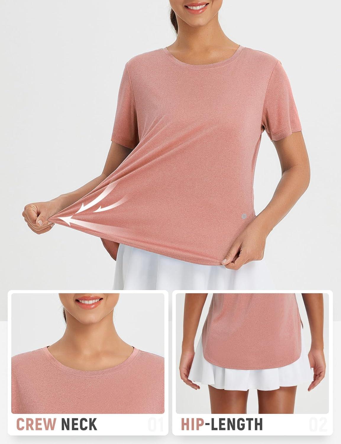 imagebaleaf Womens Short Sleeve T Shirts Crew Neck Workout Tops Running Shirts Sun Protection Quick Dry UVHeather Orange