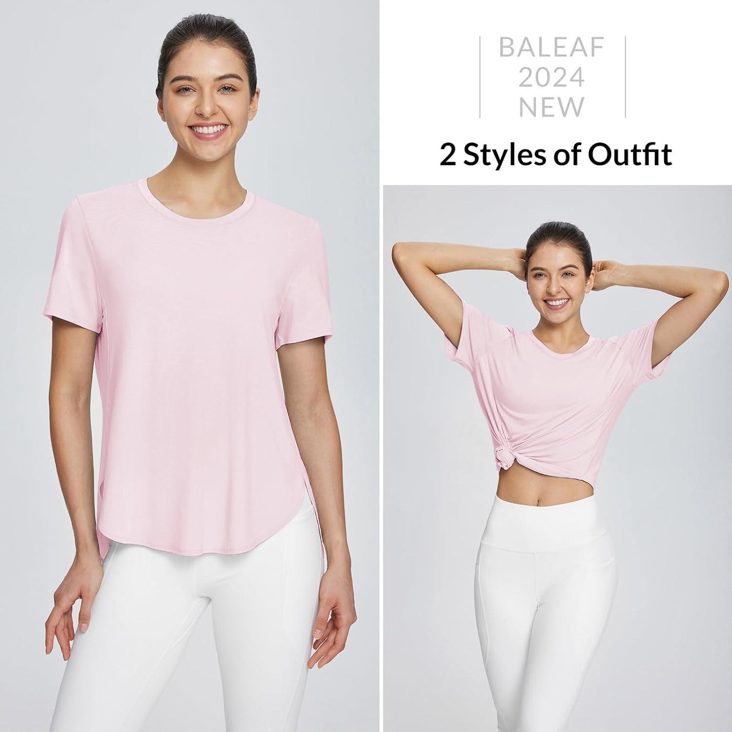 imagebaleaf Womens Short Sleeve Workout Shirts Tops Athletic Yoga Running Shirts Loose Fit with Side Slits Quick Dry TShirtsLight Pink