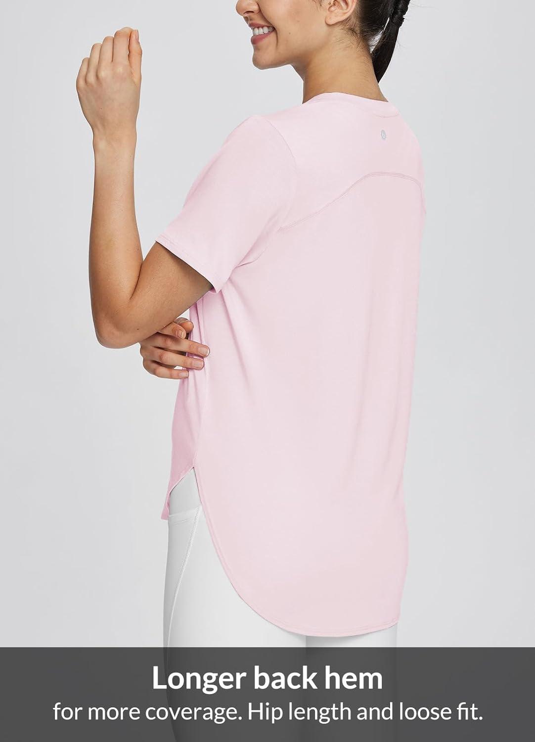 imagebaleaf Womens Short Sleeve Workout Shirts Tops Athletic Yoga Running Shirts Loose Fit with Side Slits Quick Dry TShirtsLight Pink