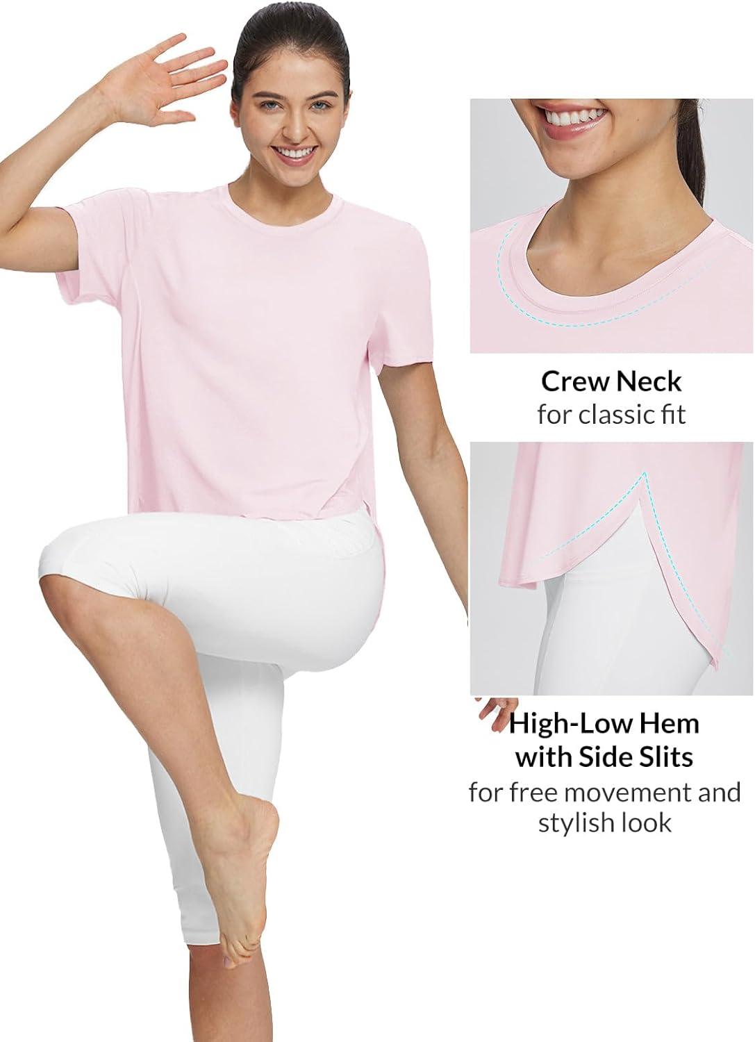 imagebaleaf Womens Short Sleeve Workout Shirts Tops Athletic Yoga Running Shirts Loose Fit with Side Slits Quick Dry TShirtsLight Pink