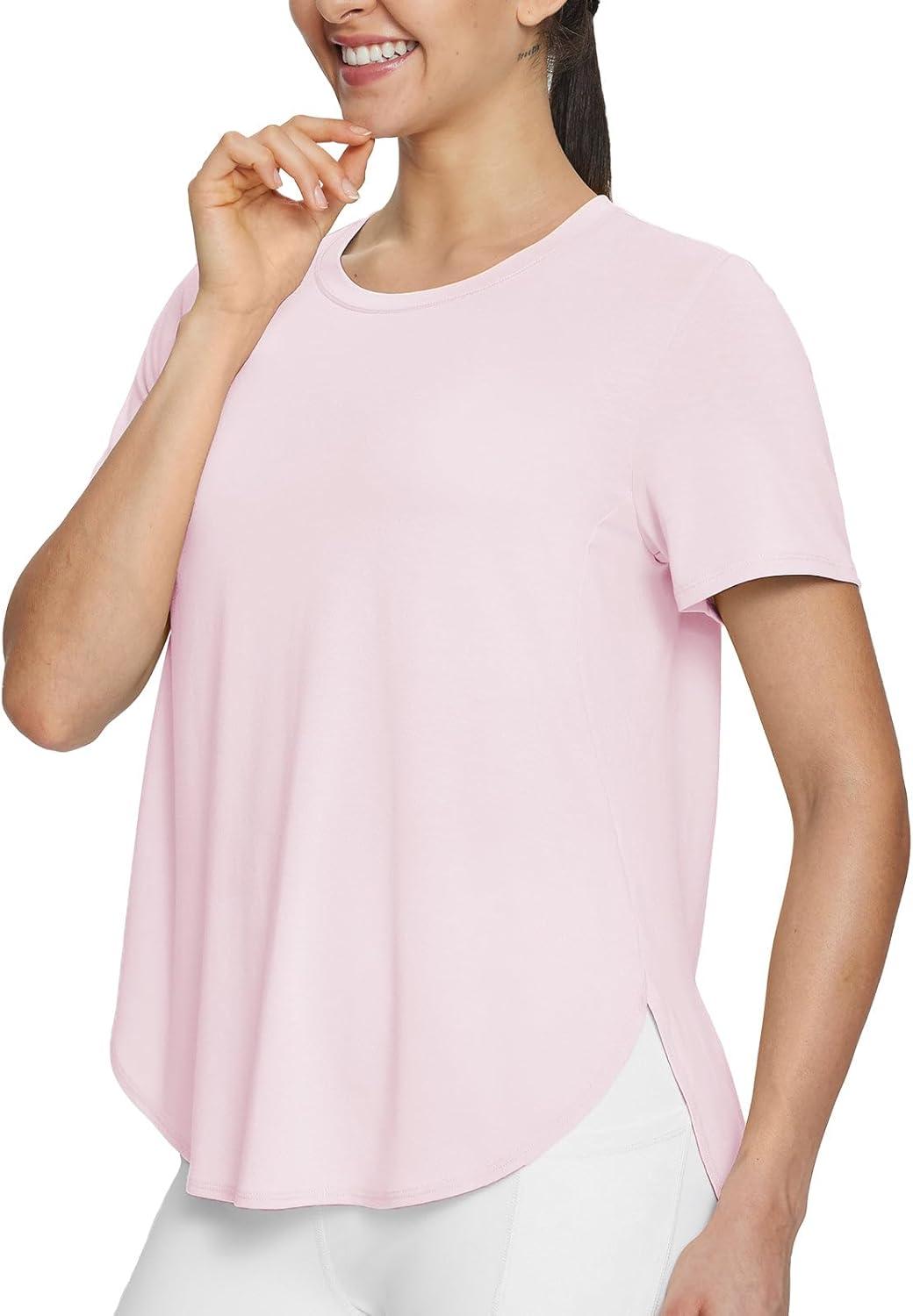 imagebaleaf Womens Short Sleeve Workout Shirts Tops Athletic Yoga Running Shirts Loose Fit with Side Slits Quick Dry TShirtsLight Pink