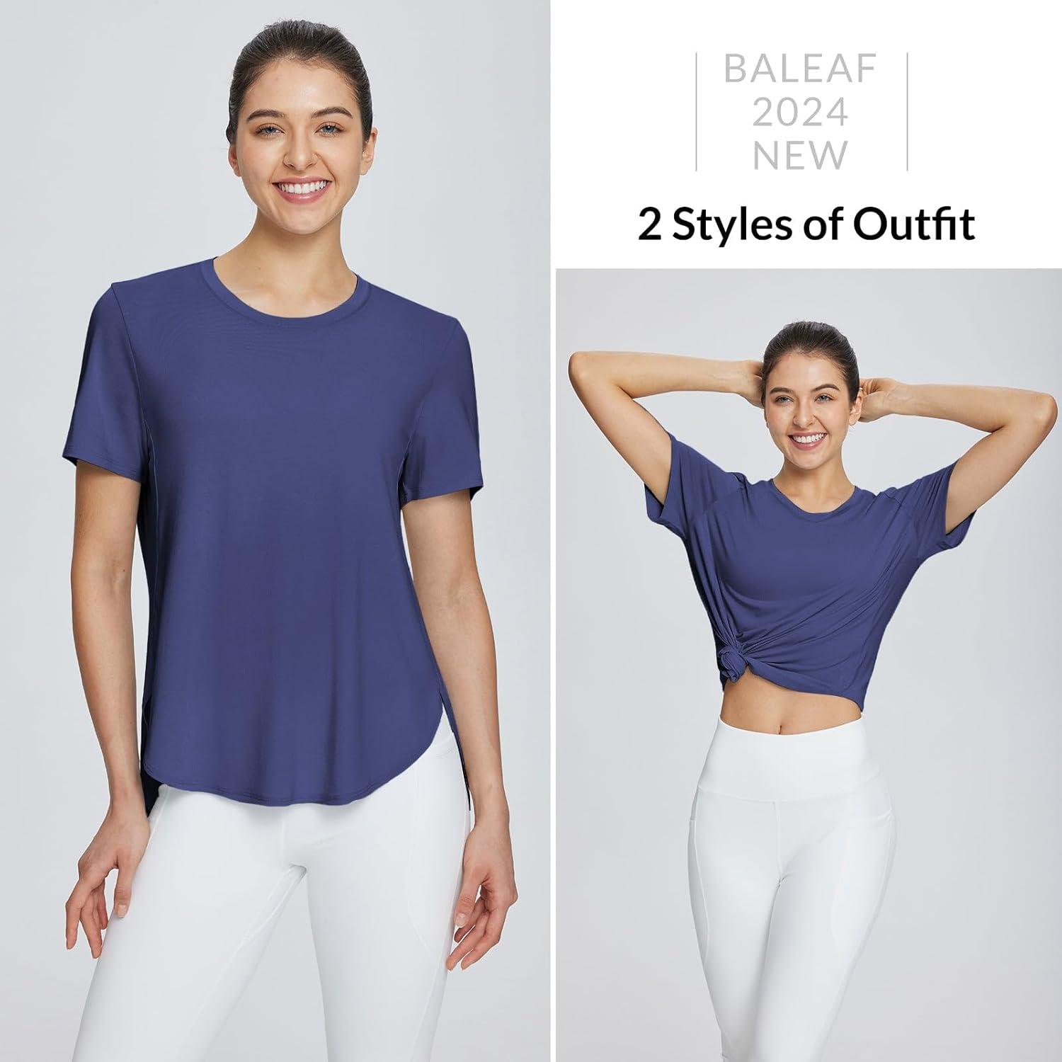 imagebaleaf Womens Short Sleeve Workout Shirts Tops Athletic Yoga Running Shirts Loose Fit with Side Slits Quick Dry TShirtsNavy Blue