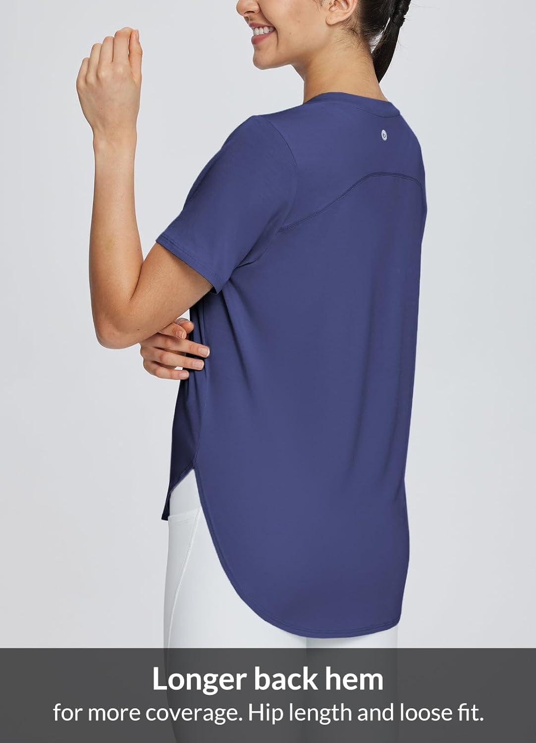 imagebaleaf Womens Short Sleeve Workout Shirts Tops Athletic Yoga Running Shirts Loose Fit with Side Slits Quick Dry TShirtsNavy Blue