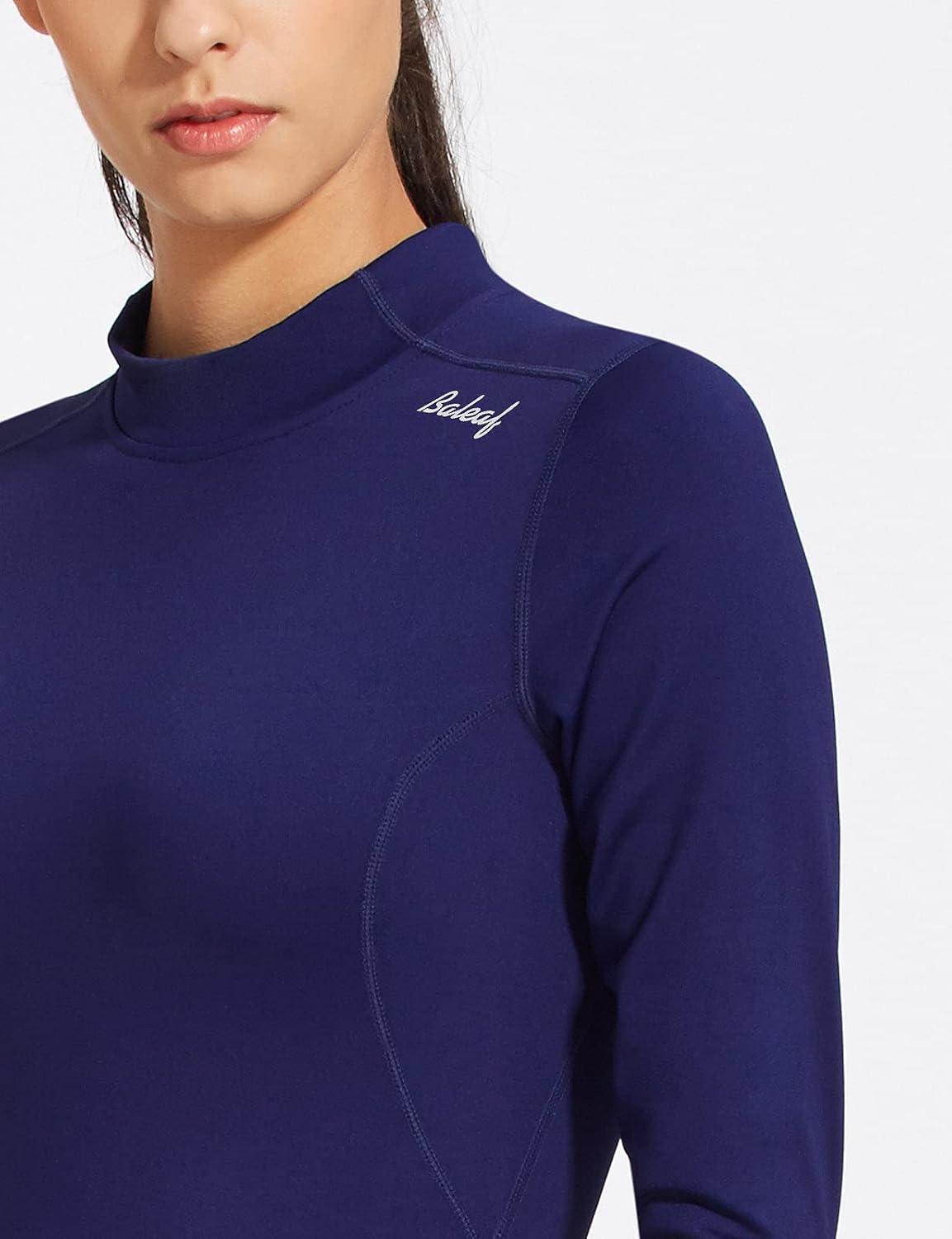 imagebaleaf Womens Thermal Tops Fleece Shirts Running Workout Athletic Base Layer Warm Cold Weather Gear Mock NeckNavymock Neck