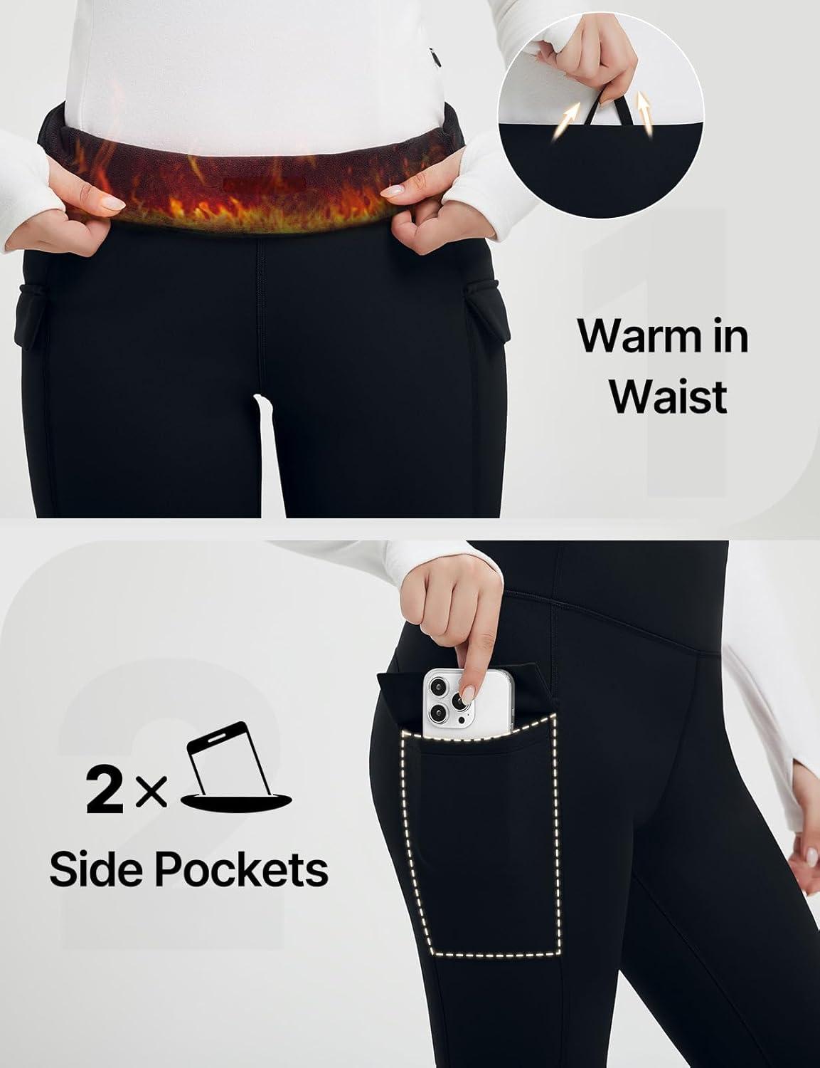 imagebaleaf Womens Thick Fleece Lined Leggings Winter Snow Pants Warm Thermal High Waisted Ski LeggingBlack