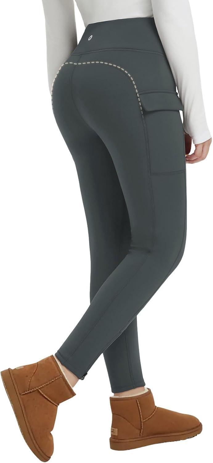 imagebaleaf Womens Thick Fleece Lined Leggings Winter Snow Pants Warm Thermal High Waisted Ski LeggingDark Gray