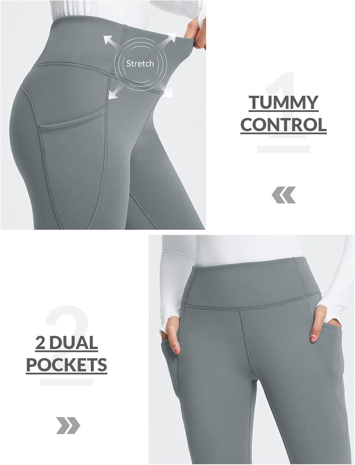 imagebaleaf Womens Thick Fleece Lined Leggings Winter Snow Pants Warm Thermal High Waisted Ski LeggingGray