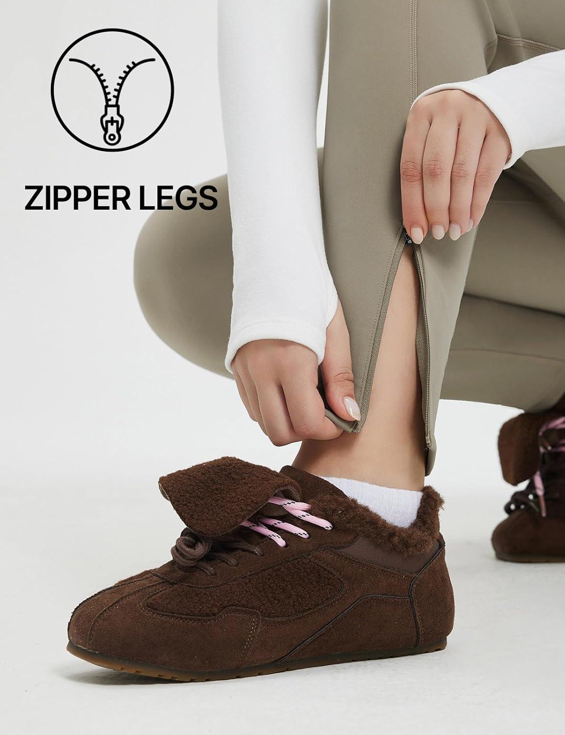 imagebaleaf Womens Thick Fleece Lined Leggings Winter Snow Pants Warm Thermal High Waisted Ski LeggingKhaki