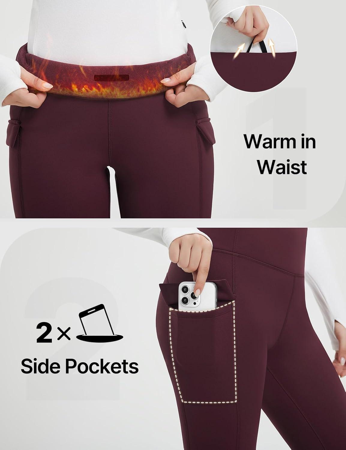 imagebaleaf Womens Thick Fleece Lined Leggings Winter Snow Pants Warm Thermal High Waisted Ski LeggingWine Red