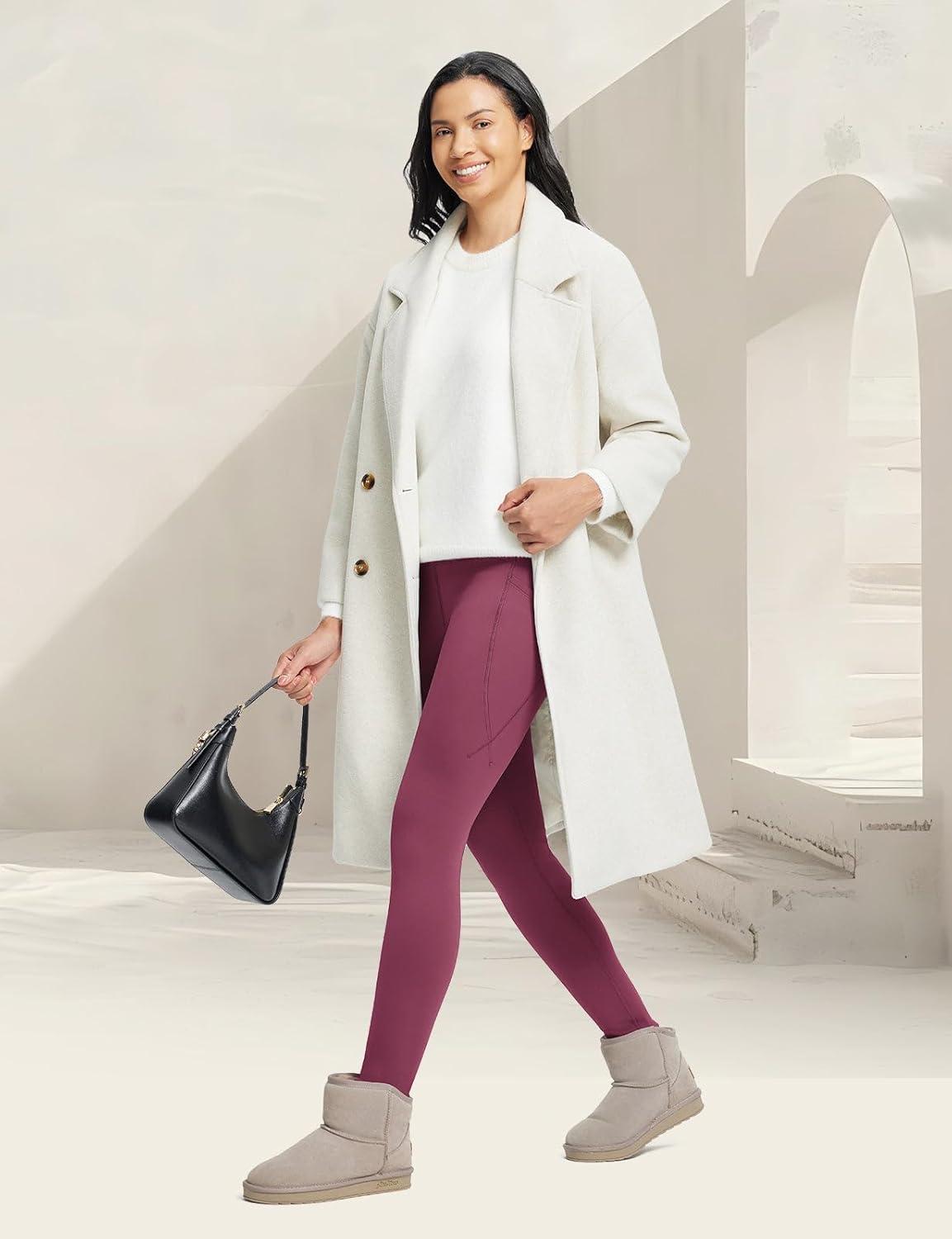 imagebaleaf Womens Thick Fleece Lined Leggings Winter Snow Pants Warm Thermal High Waisted Ski LeggingWine Red