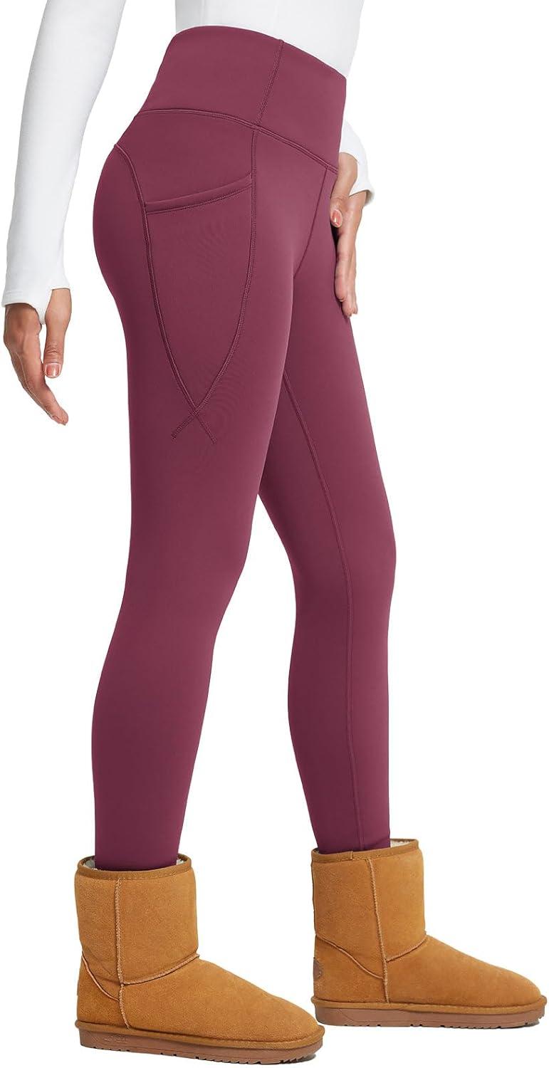 imagebaleaf Womens Thick Fleece Lined Leggings Winter Snow Pants Warm Thermal High Waisted Ski LeggingWine Red
