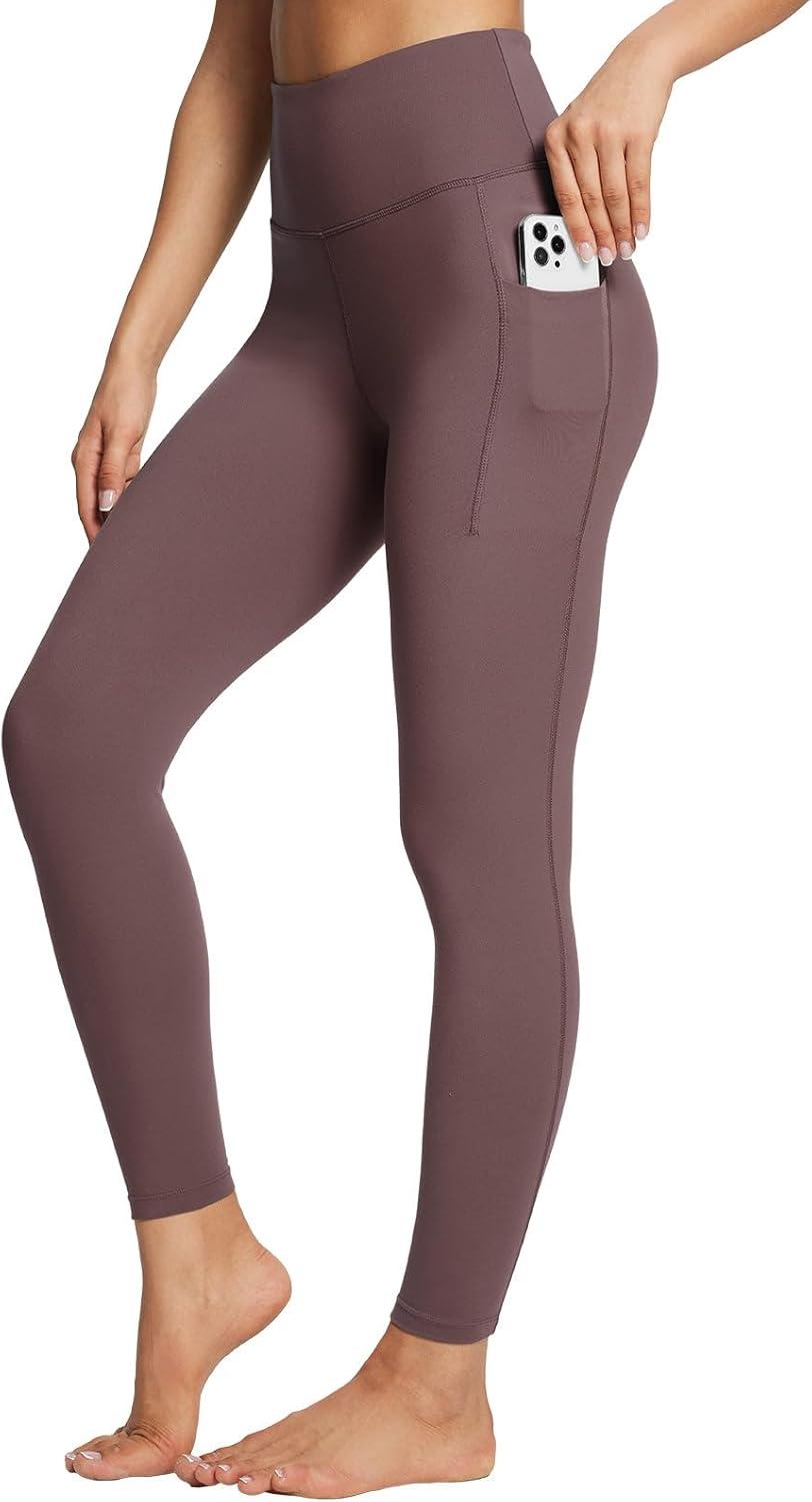 imagebaleaf Workout Leggings with Pockets for Women High Waisted Tummy Control Plus Size Yoga Pants for Running Gym AthleticDark Brown
