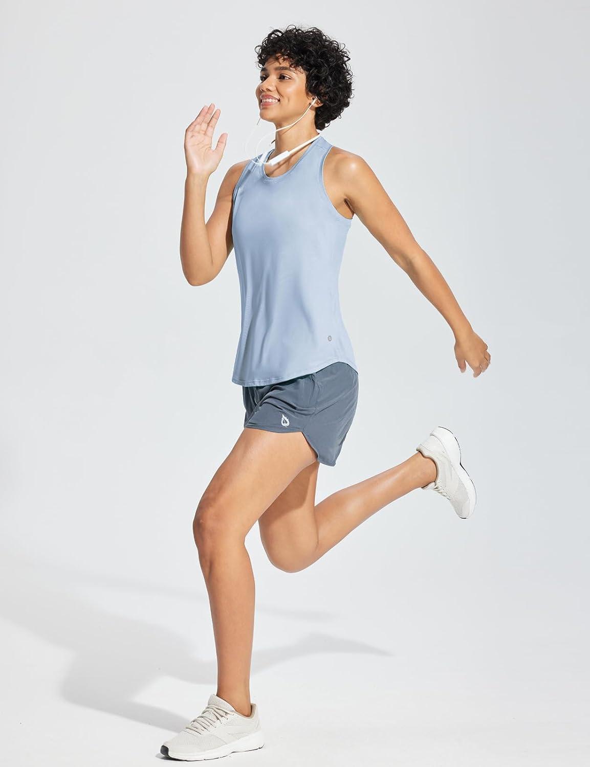 imagebaleaf Workout Tank Tops for Women Sleeveless Athletic Top Loose Fit Running Shirts High Neck Yoga Gym Clothes01blue