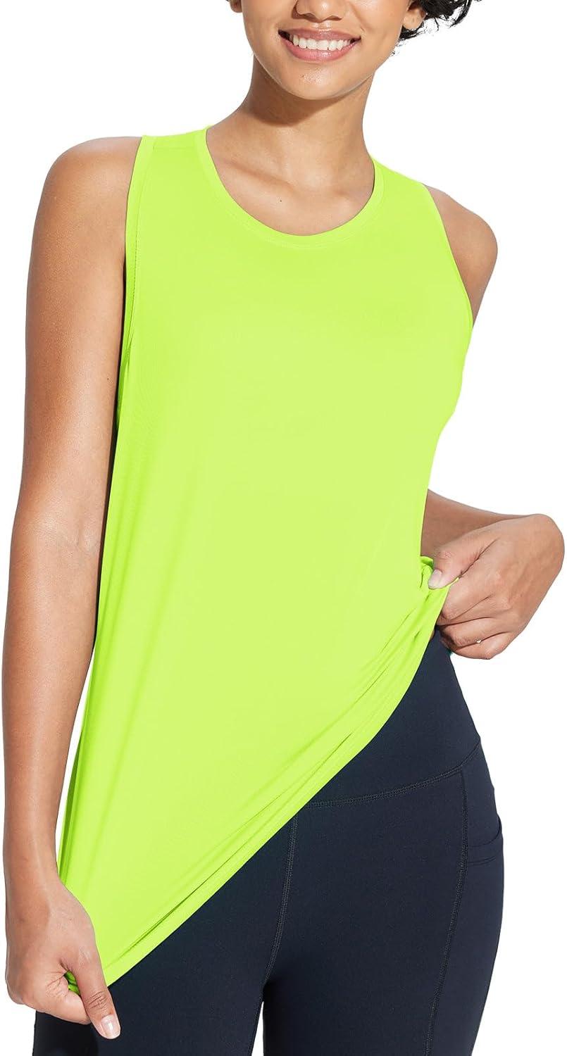 imagebaleaf Workout Tank Tops for Women Sleeveless Athletic Top Loose Fit Running Shirts High Neck Yoga Gym Clothes01fluorescent Green