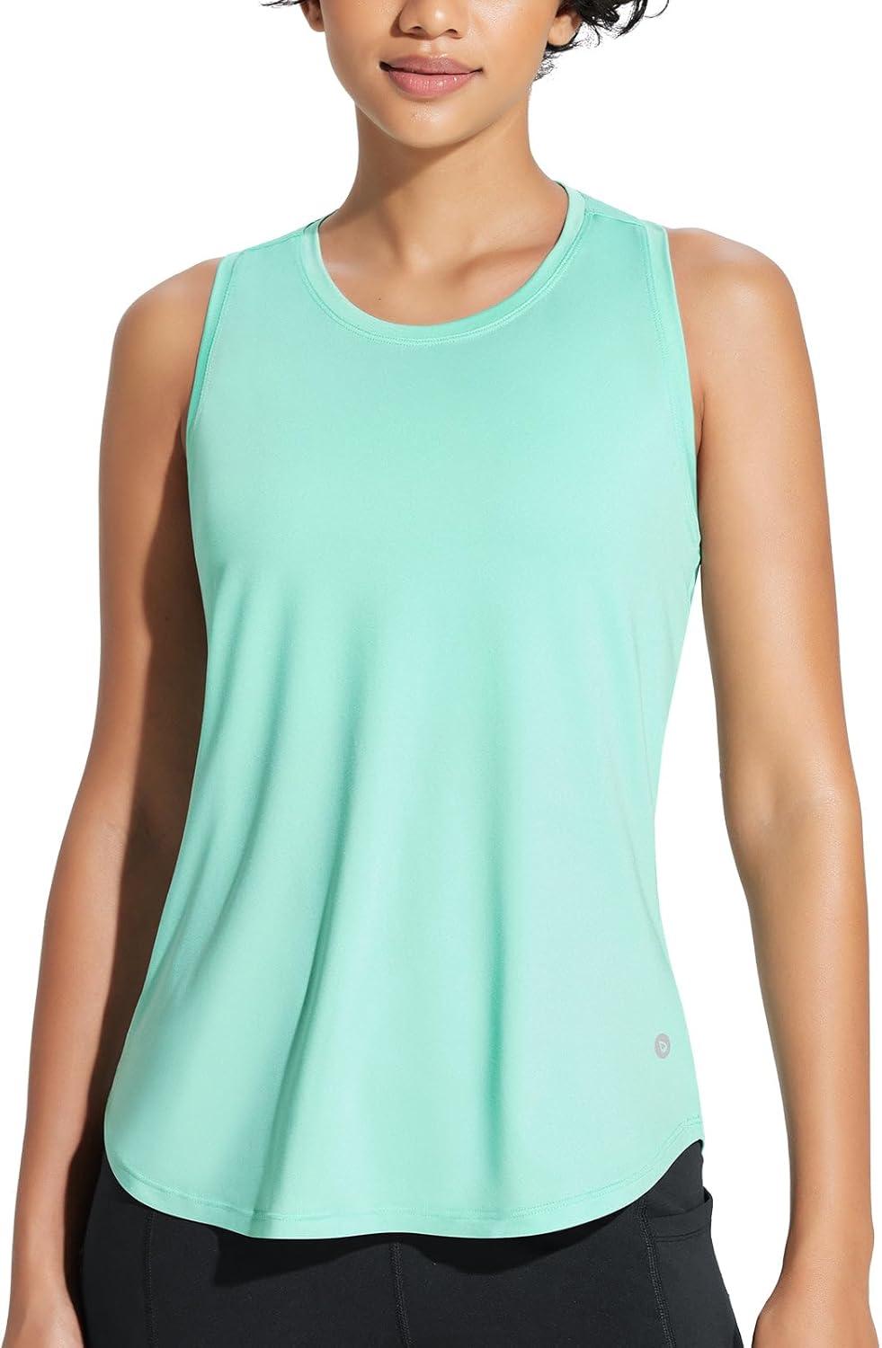 imagebaleaf Workout Tank Tops for Women Sleeveless Athletic Top Loose Fit Running Shirts High Neck Yoga Gym Clothes01green