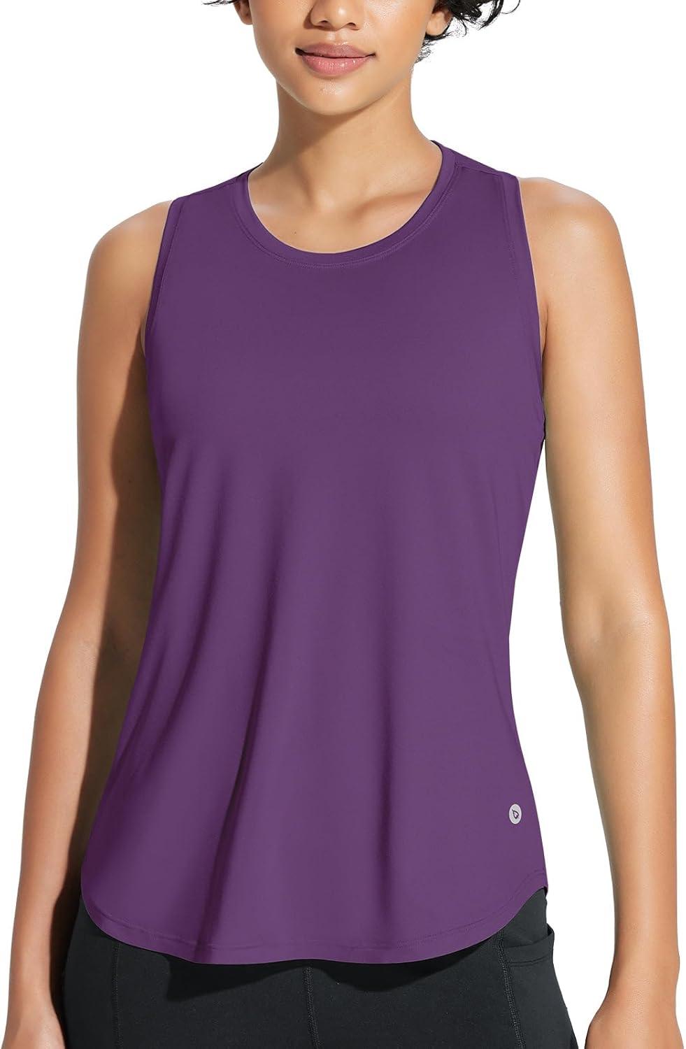 imagebaleaf Workout Tank Tops for Women Sleeveless Athletic Top Loose Fit Running Shirts High Neck Yoga Gym Clothes01purple