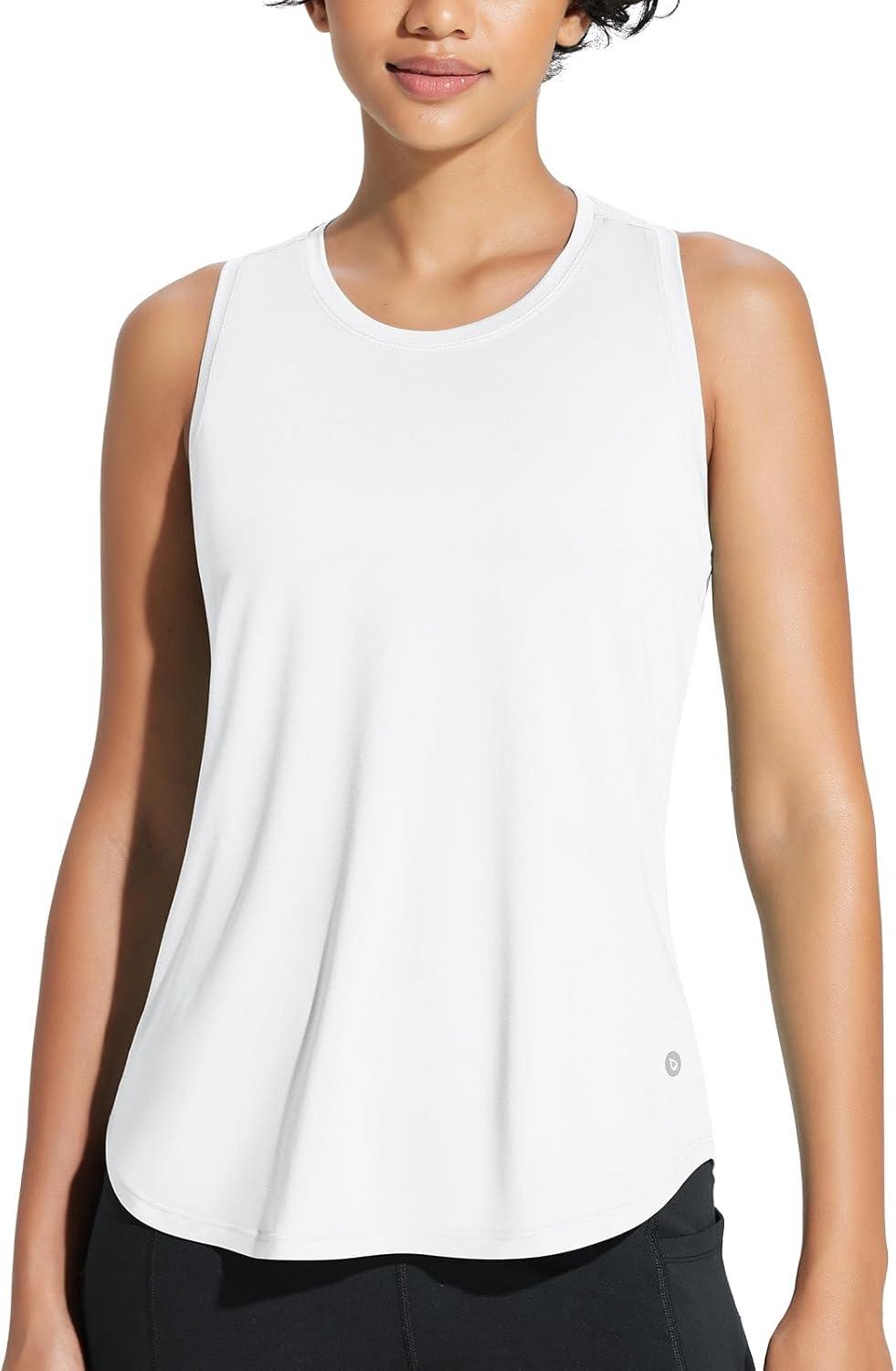 imagebaleaf Workout Tank Tops for Women Sleeveless Athletic Top Loose Fit Running Shirts High Neck Yoga Gym Clothes01white