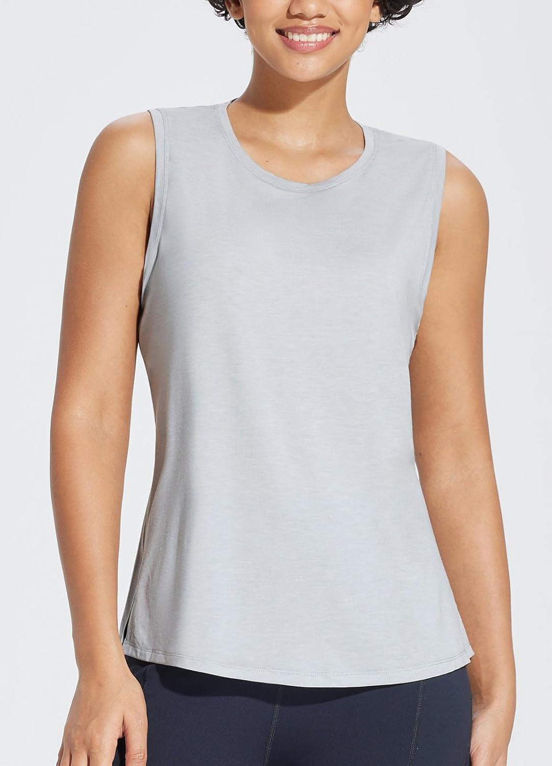 imagebaleaf Workout Tank Tops for Women Sleeveless Athletic Top Loose Fit Running Shirts High Neck Yoga Gym ClothesGrey