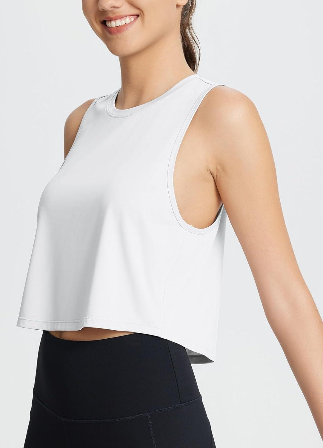 imagebaleaf Workout Tops for Women Crop Tank Top Quick Dry Athletic Gym Exercise Sleeveless Shirts Muscle Yoga Loose Fit02croppe04white
