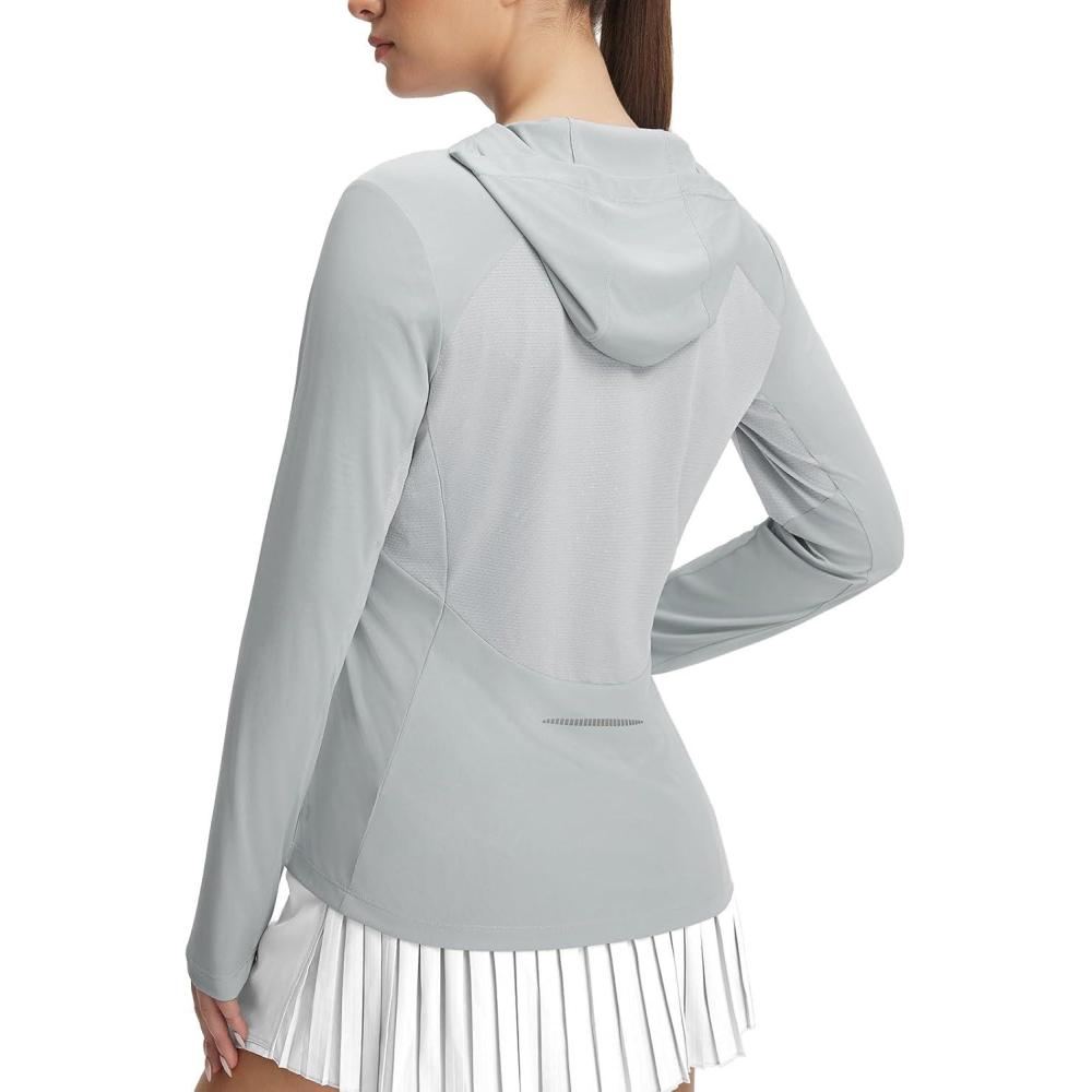 imageBALEAF Womens Sun Shirts UPF 50 Long Sleeve Shirts for Hiking Fishing Outdoor Lightweight UV Protection HoodiesLight Gray
